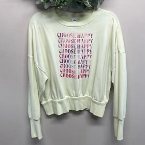 Old Navy “Choose Happy” Yellow Cropped Crewneck Sweatshirt L